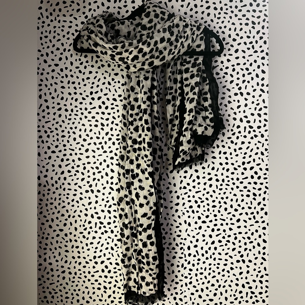 Ann Taylor Dalmatian Print Fringed Scarf - NWT & BOX